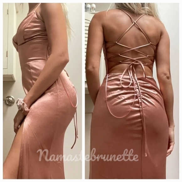 Nwt Lulu's Medium Dusty Blue Satin Lace-Up Mermaid Formal Maxi Dress - Picture 13 of 16